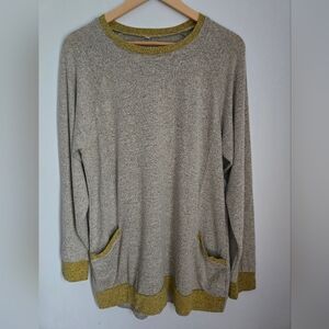 Beige And Mustard Yellow Lightweight Long Cotton Blend Sweater